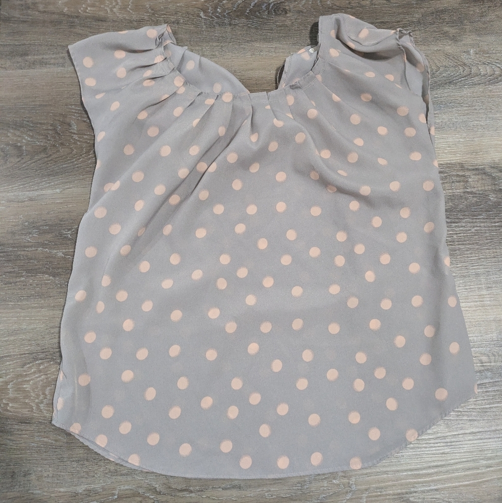 LC Lauren Conrad Taupe Polka Dot Sleeveless Top with Blush Dots